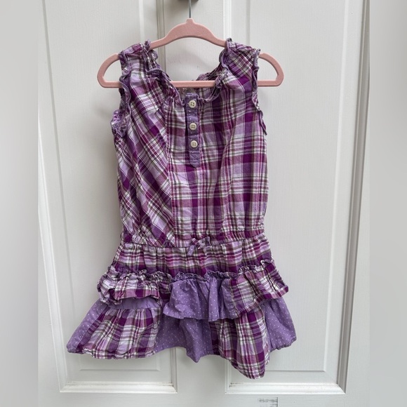 The Children's Place 3T Girls Purple Plaid Polka Dot Short Sleeve Dress - Picture 1 of 6